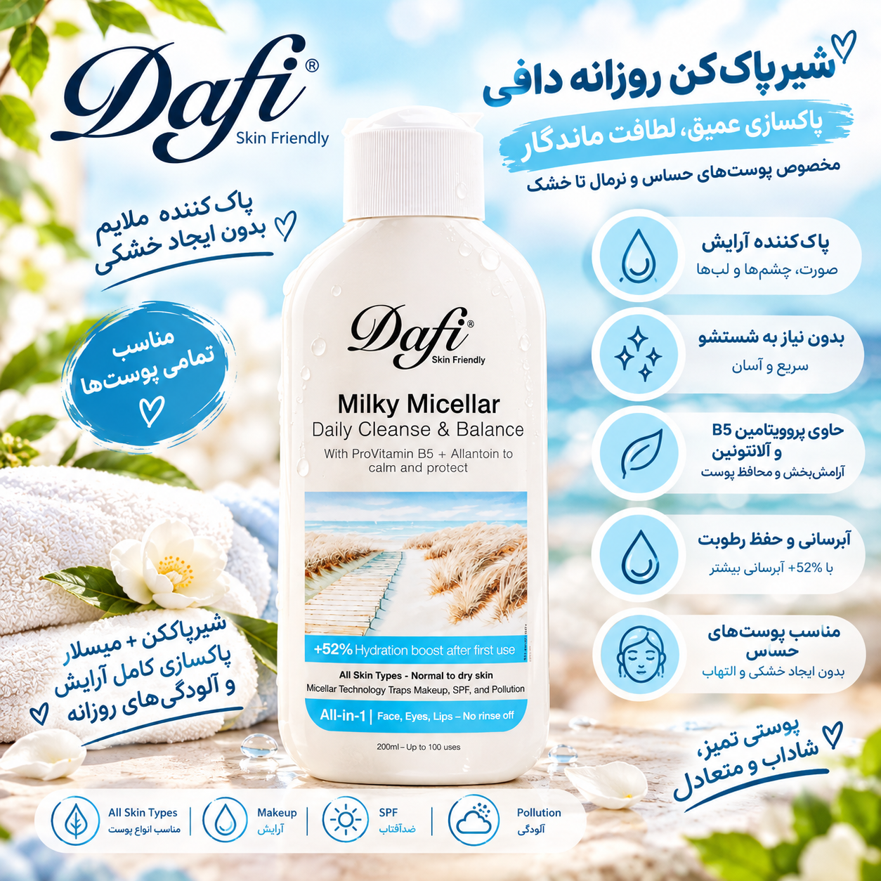 شیرپاک کن دافی Milky Micellar | پاک‌کننده ملایم آرایش و آبرسان پوست